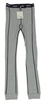 Nové - světlešedo-černé pruhované melírované thermo spodní kalhoty s logy swix