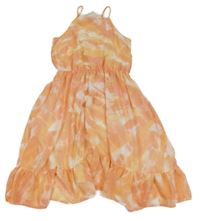 Růžovo-oranžovo-bílé batikované šifonové letní šaty H&M