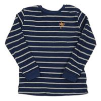 Tmavomodro-bílo/světlešedé pruhované žebrované triko s palmou M&S
