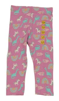 Nové - růžové legíny s jednorožci a duhami a dinosaury Matalan