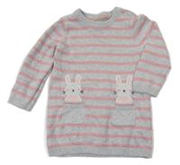 Šedo/melírovano-růžové pruhované svetrové šaty se zajíčky PRIMARK
