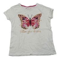 Bílé tričko s motýlem s nápisy Primark