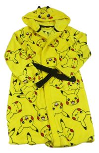 Žlutý chlupatý župan s Pikachu a kapucí