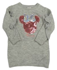 Šedé melírované svetrové šaty s Minnie z flitrů a volánky Primark