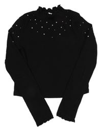 Černé žebrované crop triko s kamínky River Island