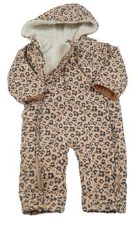 Růžová manšestrová zateplená kombinéza s leopardím vzorem a kapucí George