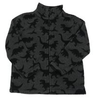 Tmavošedá fleecová propínací mikina s dinosaury C&A