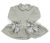 Šedé třpytivé teplákové šaty s mašlemi a límečkem