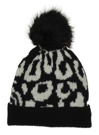 Černo-bílá vzorovaná pletená čepice s bambulí Matalan