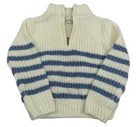 Smetanovo-modrý svetr s pruhy Ergee