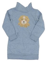 Modré melírované teplákové šaty se psem a komínovým límcem Topolino