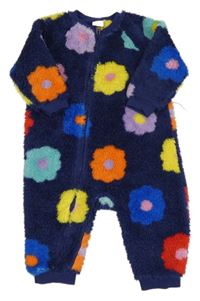 Tmavomodrý květovaný chlupatý overal Next