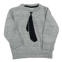 Šedý melírovaný svetr s kravatou C&A