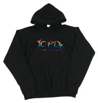 Černá mikina s třpytivým nápisem a kapucí Gildan