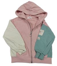 Růžovo-zeleno-béžová propínací mikina s kapucí M&S