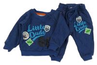 2set - Tmavomodrá melírovaná mikina s nášivkami a nápisem + tepláky Early Days