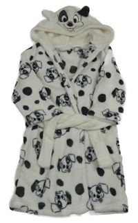 Smetanový puntíkatý chlupatý župan s dalmatiny a kapucí Disney