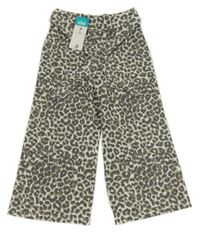 Nové - Bílo-tmavošedé culottes kalhoty s leopardím vzorem a páskem Matalan
