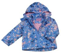 Modrá šusťáková jarní bunda s kočkami a kapucí Pocopiano