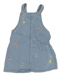 Modré riflové laclové šaty s výšivkami zvířat F&F