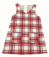 Smetanovo-červeno-tmavomodré kostkované vlněné šaty F&F