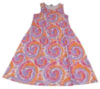 Lila-oranžovo-bílé batikované bavlněné šaty Primark