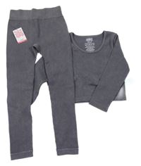 Nové - 2set - Tmavošedé žebrované sportovní crop triko + legíny Matalan