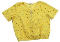 Žluté šifonové crop květované tričko se zipem H&M