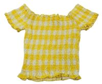 Žluto-bílý kostkovaný žabičkový crop top 