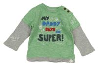 Zeleno-šedé melírované triko s nápisy Mothercare