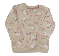 Světlebéžová melírovaná mikina s jednorožci 