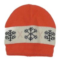 Korálovo-bílá pletená podšitá čepice s vločkami Vertbaudet