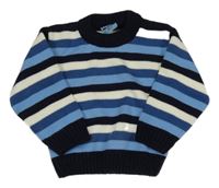 Modro-tmavomodro-bílý pruhovaný svetr 