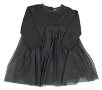 Tmavošedé svetrové šaty s tylovou sukní Vertbaudet