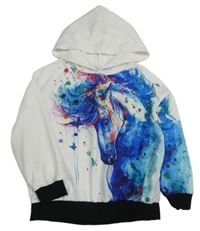 Bílo-modrá lehká mikina s koněm a kapucí 