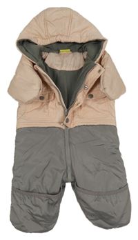 Světlerůžovo-šedá šusťáková zimní kombinéza s kapucí Impidimpi