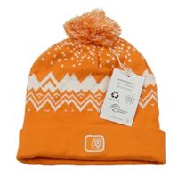 Nové - oranžovo-bílá vzorovaná pletená čepice s bambulí 
