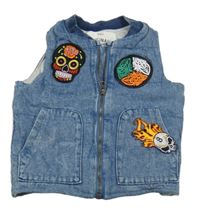 Modrá zateplená riflová vesta s nášivkami M&S