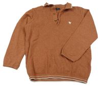 Hnědý lehký svetr s výšivkou a límečkem Next