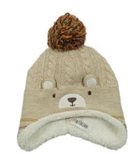 Béžová pletená zateplená čepice s čumákem a bambulí Nutmeg