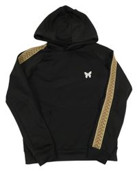 Černá sportovní mikina s béžovým pruhem a motýlkem a kapucí