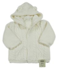 Nové - bílý pletený vzorovaný zateplený propínací svetr s kapucí George