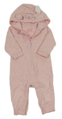 Světlerůžová melírovaná tepláková kombinéza s kapucí s čumákem Bluezoo
