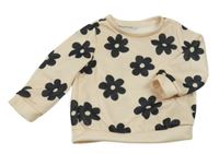 Pudrová mikina s tmavošedými květinami shein