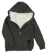 Nové - Tmavošedá melírovaná zateplená propínací mikina s kapucí dunnes