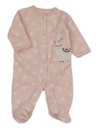 Světlerůžový puntíkatý plyšový overal s lamou Carter's