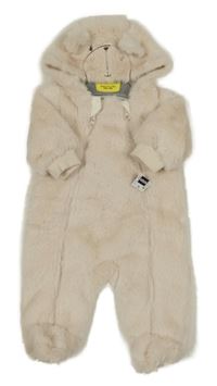 Nové - Smetanová kožešinová podšitá kombinéza s medvídkem a kapucí dunnes 