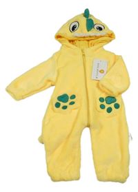 Nové - žlutá plyšová kombinéza s kapucí - dino