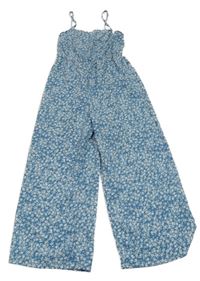 Modro-bílý květovaný lehký kalhotový overal shein