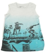 Bílo-světlemodré tílko s potiskem 